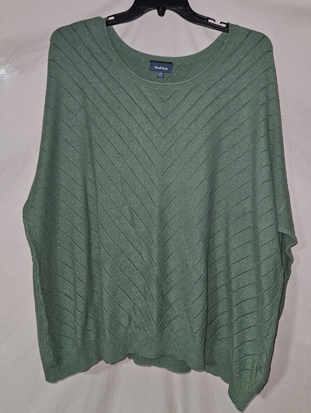 Modcloth Sage Green Chevron-Textured Crew Neck Sweater